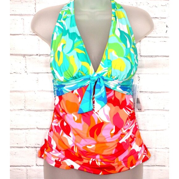 Bleu by Rod Beattie Womens Tie-Front Halter Tankini Multi Size 8 NWT - Picture 2 of 8